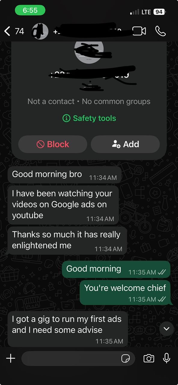 Student testimonial screenshot